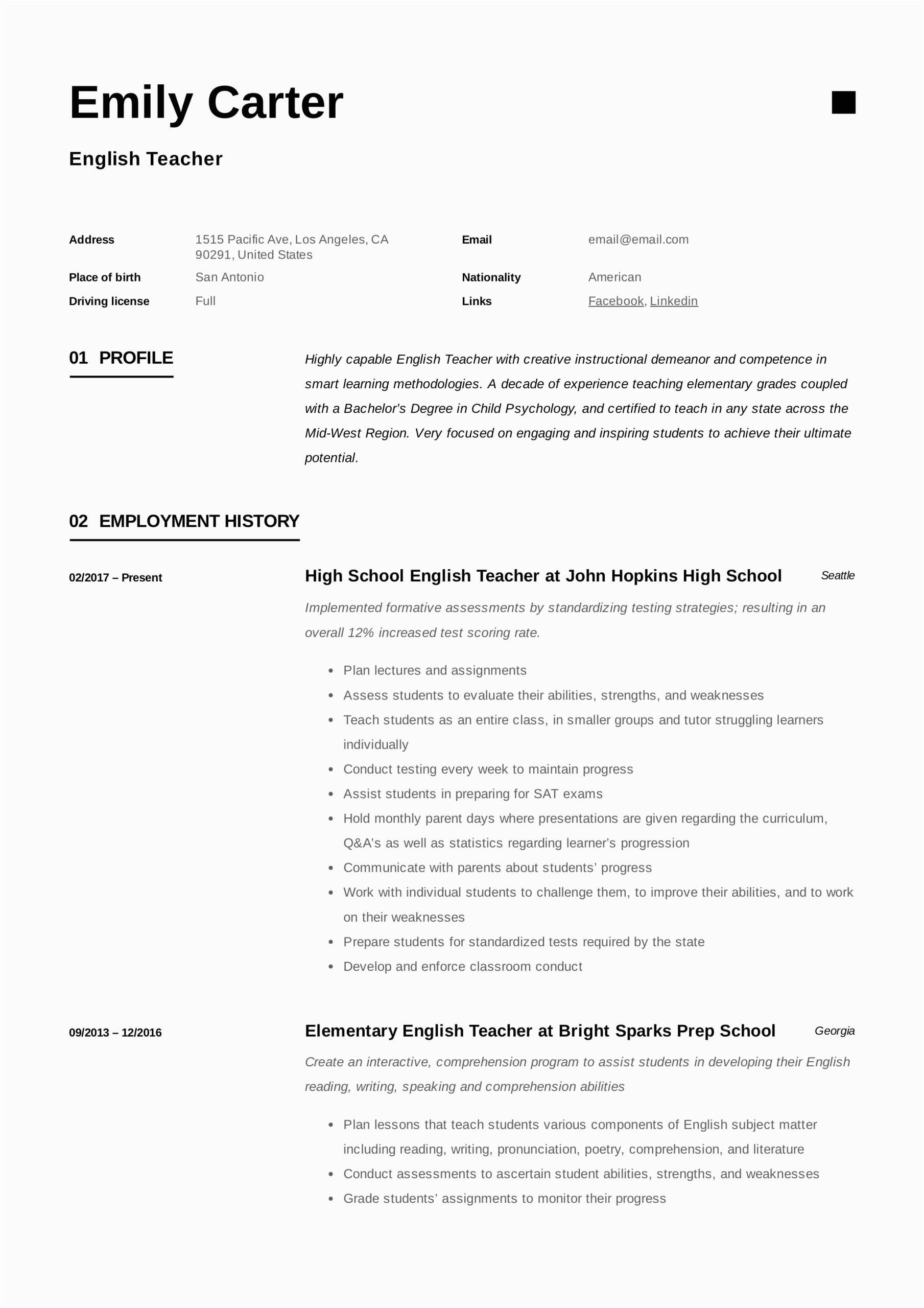 Sample Resume for English Teachers India English Resume Word Indian Free 42 Teacher Resume Templates In Pdf Ms