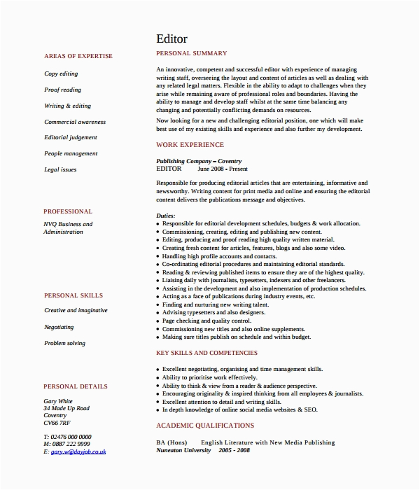 Sample Resume for Experienced Copy Editor Free 7 Sample Copy Editor Resume Templates In Pdf