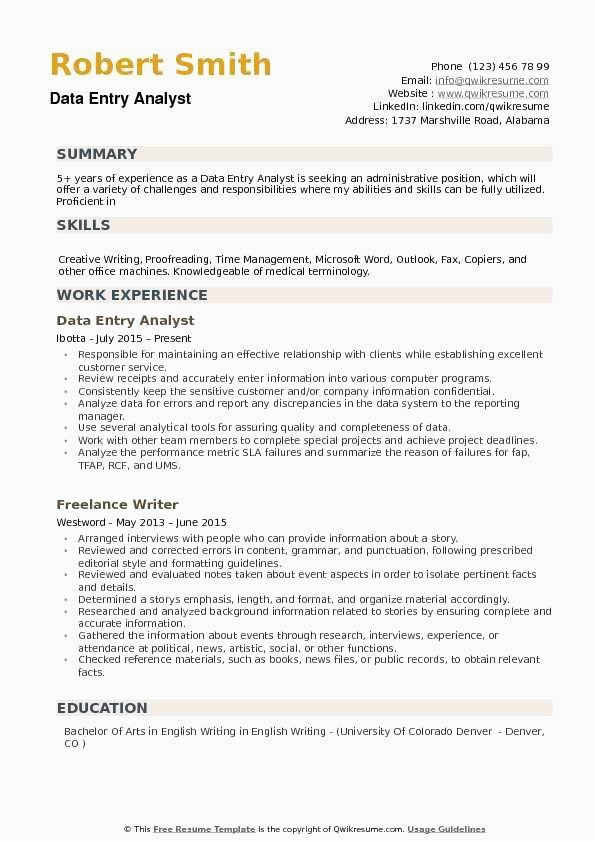 Sample Resume for Experienced Data Analyst Data Analyst Resume Entry Level Inspirational Data Entry