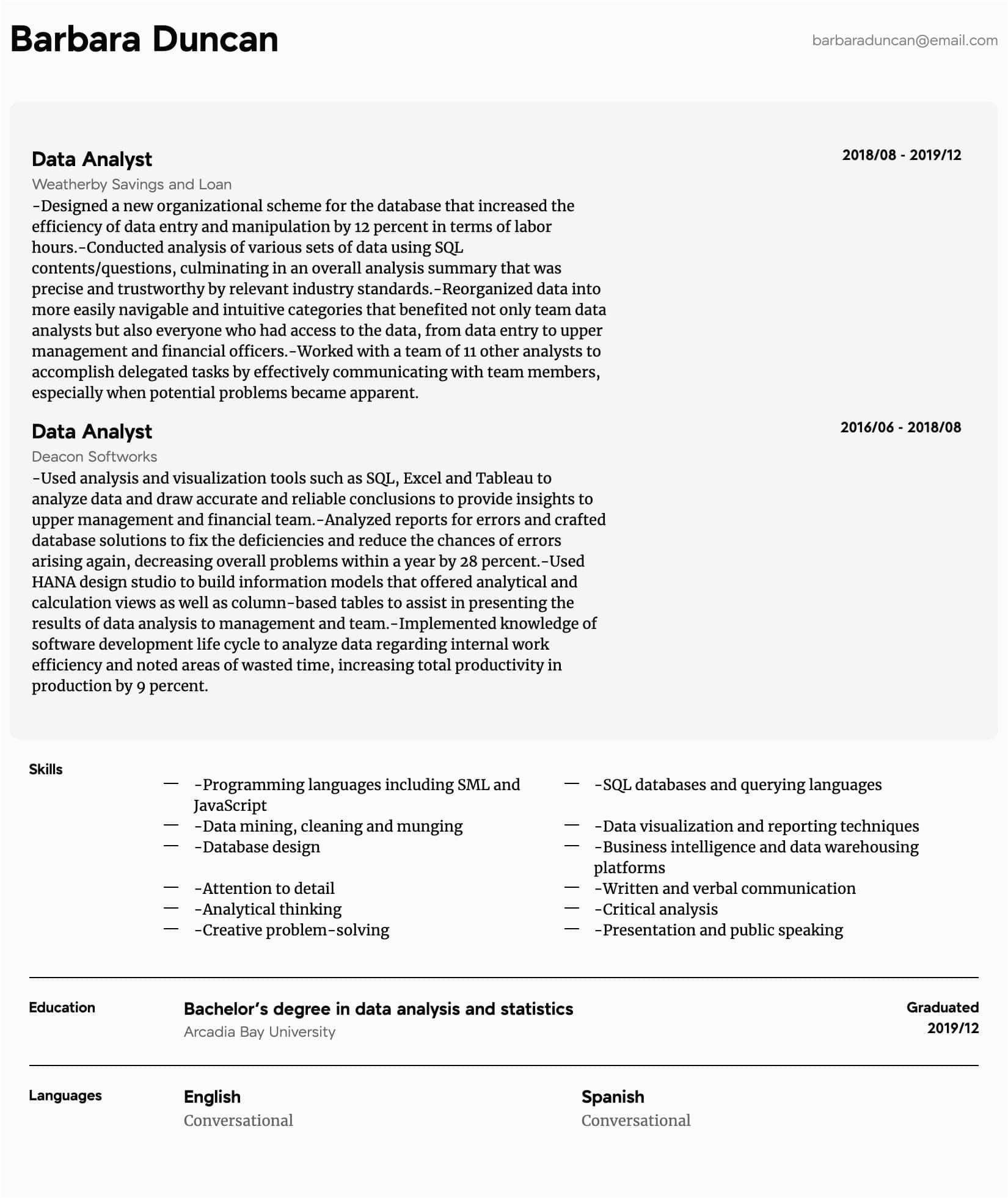 Sample Resume for Experienced Data Analyst Data Analyst Resume Samples