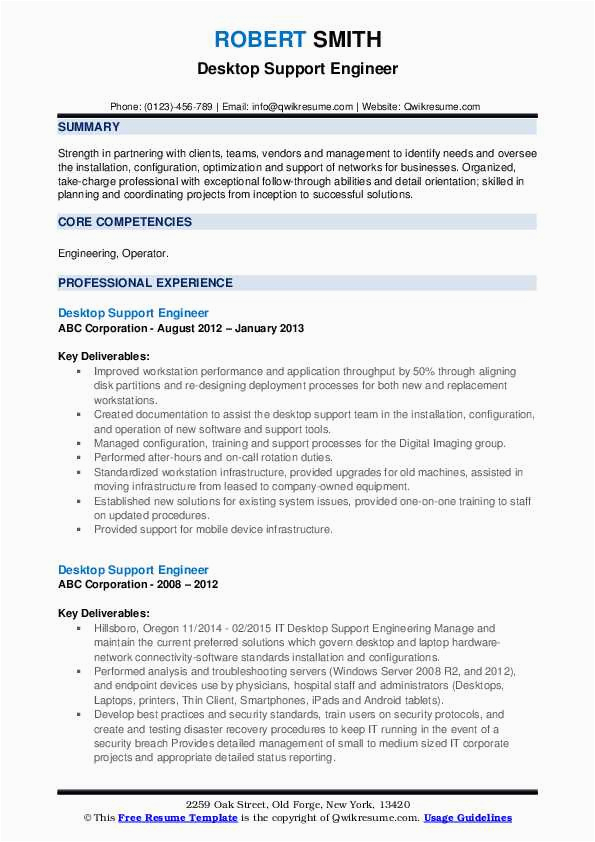 Sample Resume for Experienced Desktop Support Engineer Desktop Support Engineer Resume Samples