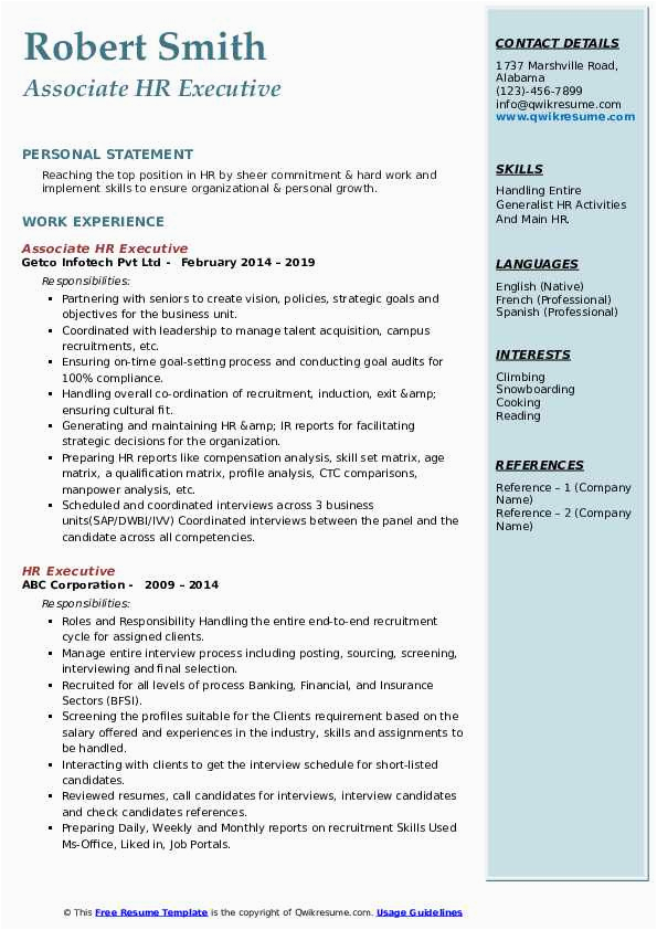 Sample Resume for Experienced Hr Executive Hr Executive Resume Samples