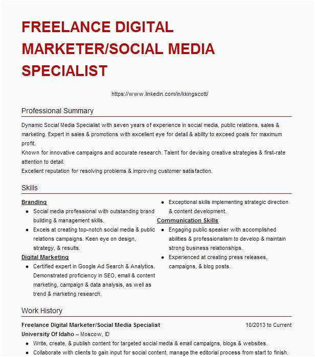 Sample Resume for Freelance Marketing Specialist Freelance Digital Marketing Resume Example Pany Name orlando Florida