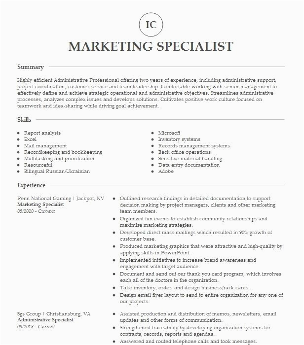 Sample Resume for Freelance Marketing Specialist Marketing Specialist Resume Example Freelance Marketing Consultant