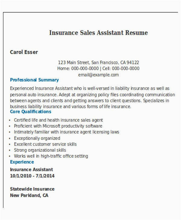 Sample Resume for Insurance Agent assistant Best Sales Resume