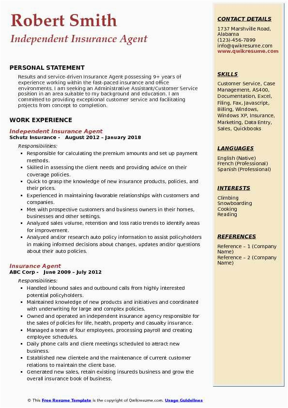 Sample Resume for Insurance Agent assistant Insurance Agent Resume Samples