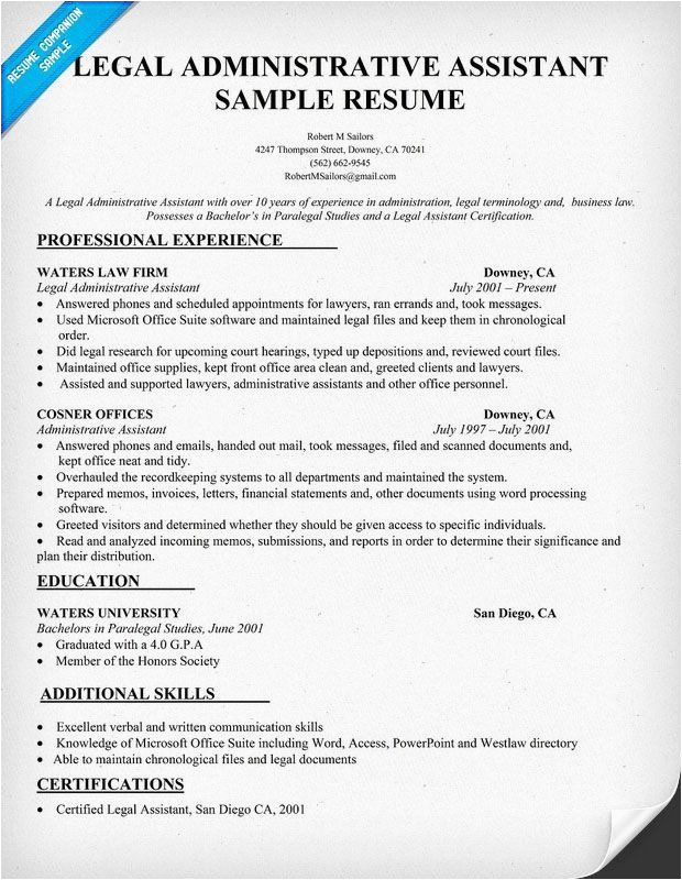 Sample Resume for Insurance Agent assistant Legal assistant Resume Example Best Legal Administrative assistant