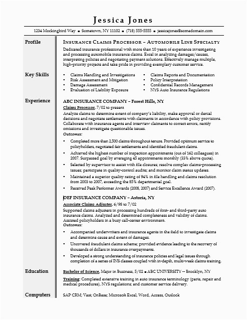 Sample Resume for Insurance Claims Processor Insurance Claims Processor Resume Sample