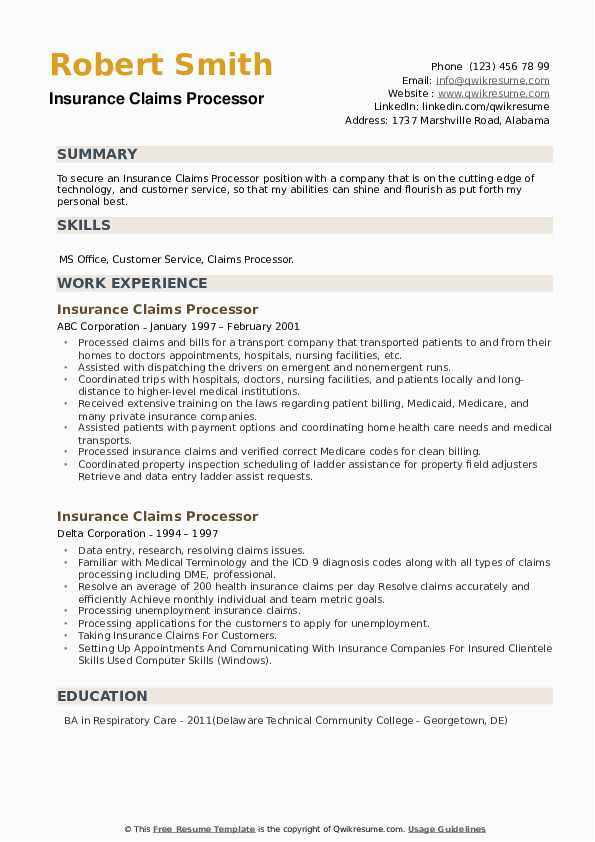 Sample Resume for Insurance Claims Processor Insurance Claims Processor Resume Samples