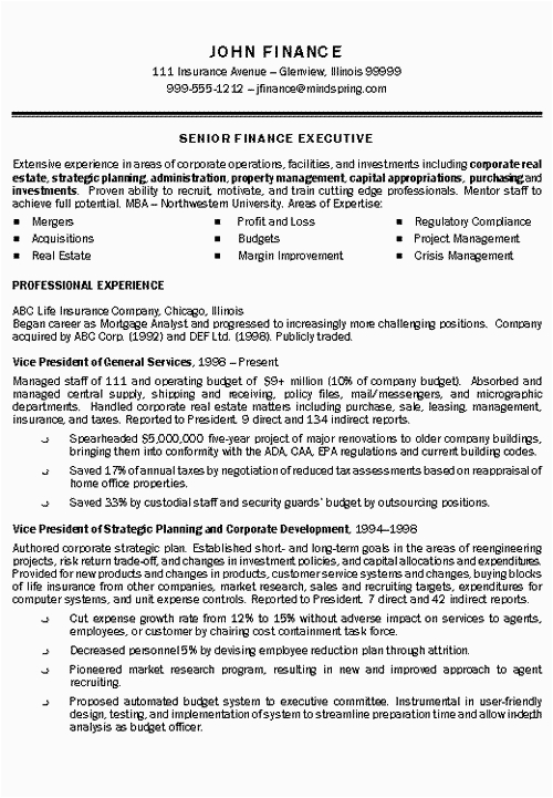 Sample Resume for Insurance Operations Executive Insurance Executive