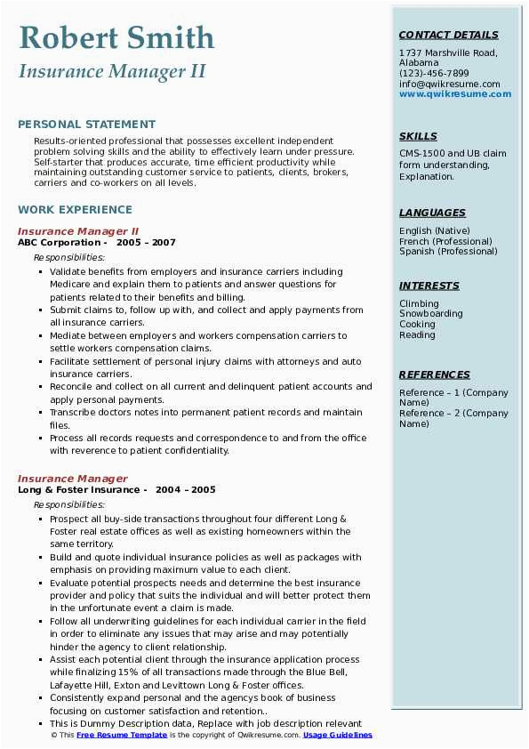 Sample Resume for Insurance Operations Manager Insurance Manager Resume Samples