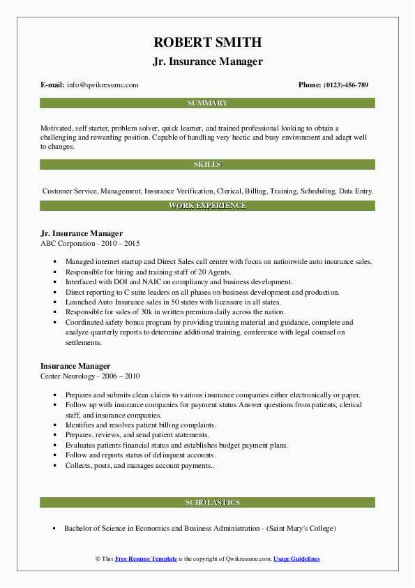 Sample Resume for Insurance Operations Manager Insurance Manager Resume Samples