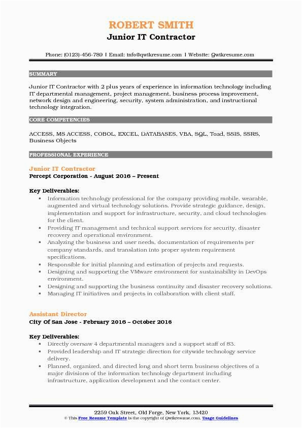 Sample Resume for Integration Support Engineer for Fax Machine Company It Contractor Resume Samples