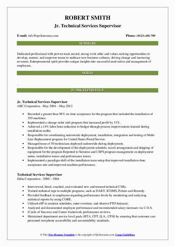 Sample Resume for Integration Support Engineer for Fax Machine Company Technical Services Supervisor Resume Samples