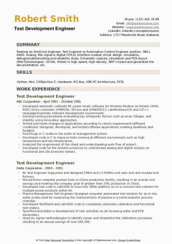 Sample Resume for Integration Support Engineer for Fax Machine Company Test Development Engineer Resume Samples