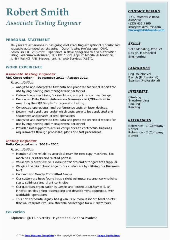 Sample Resume for Integration Support Engineer for Fax Machine Company Testing Engineer Resume Samples