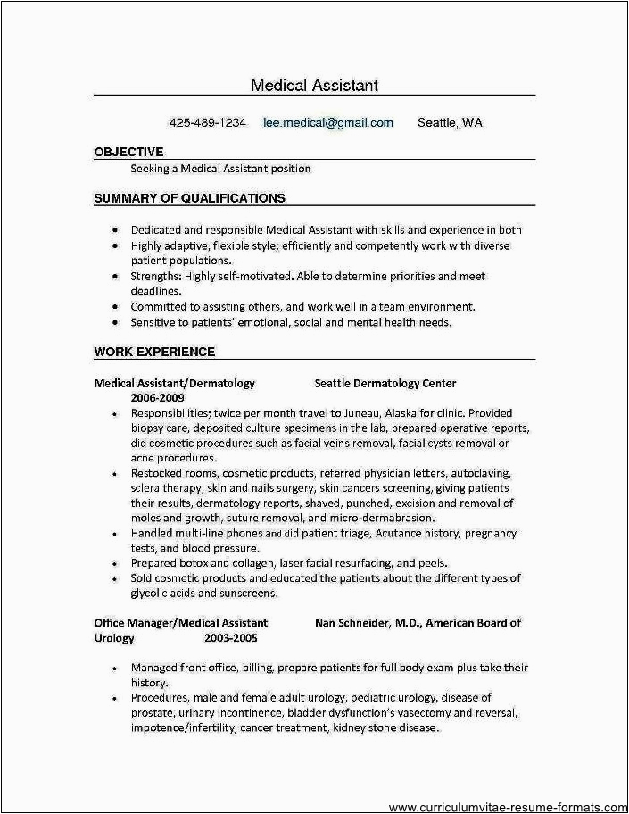 Sample Resume for Medical assistant Job with No Experience Medical Fice assistant Resume No Experience Free Samples Examples