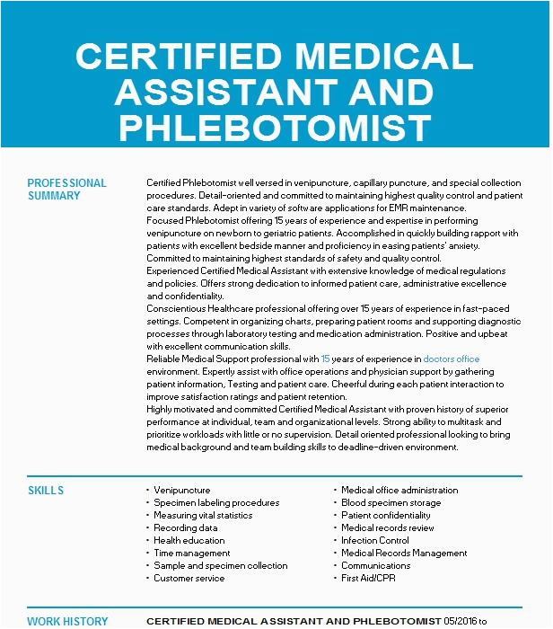 Sample Resume for Medical assistant/phlebotomist Certified Medical assistant & Phlebotomist Resume Example Pioneer