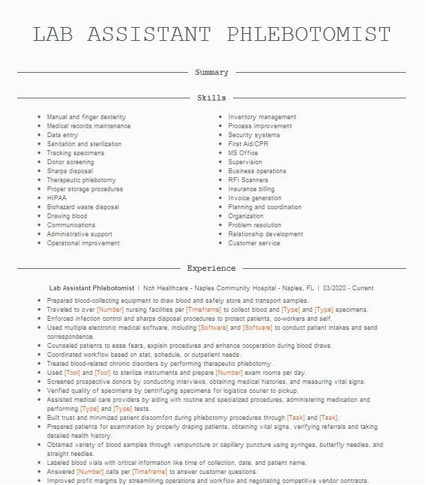 Sample Resume for Medical assistant/phlebotomist Lab assistant Phlebotomist Resume Example Laboratory Corporation