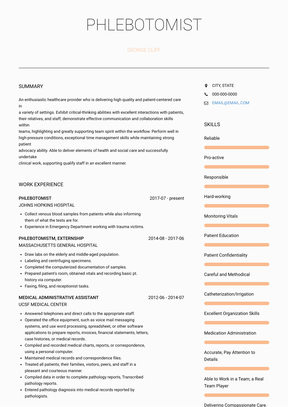 Sample Resume for Medical assistant/phlebotomist Phlebotomist Resume Samples and Templates