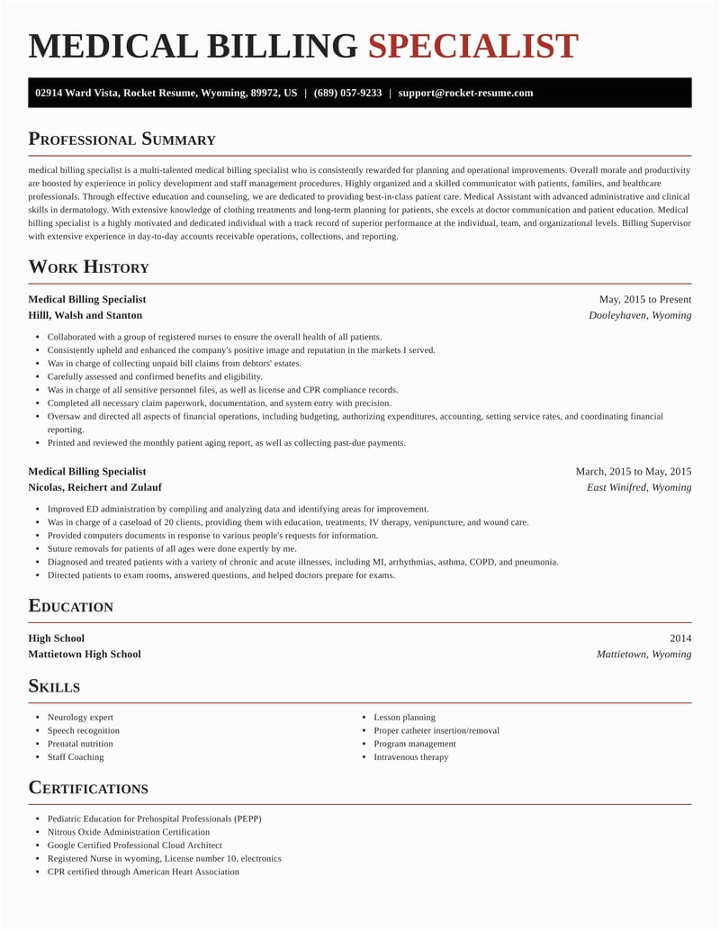 Sample Resume for Medical Billing Analyst Medical Billing Specialist Resumes
