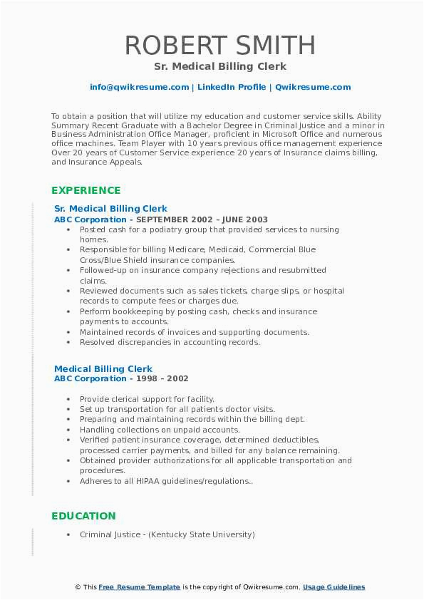 Sample Resume for Medical Billing Clerk Medical Billing Clerk Resume Samples