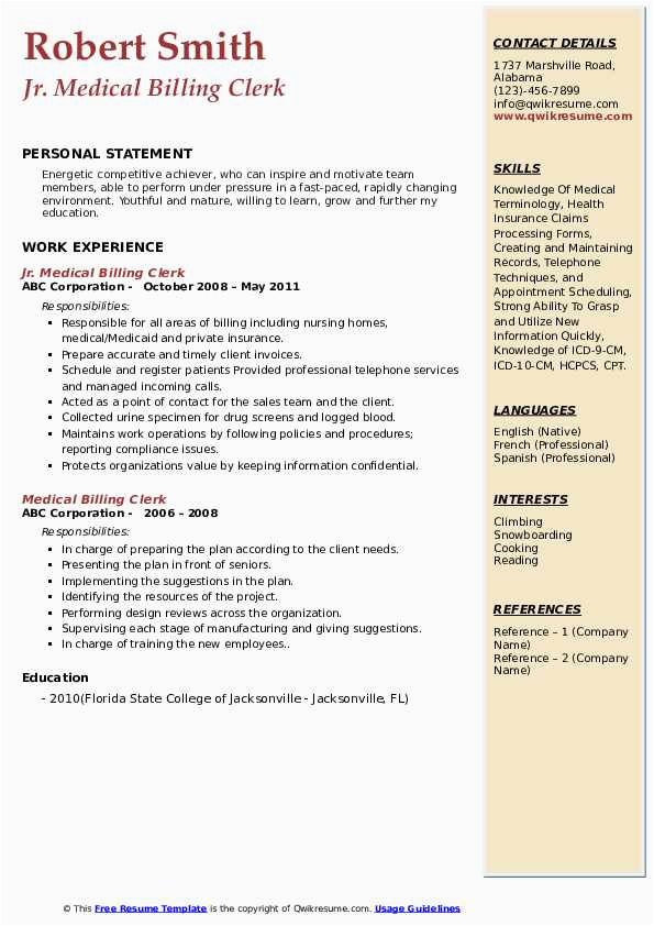 Sample Resume for Medical Billing Clerk Medical Billing Clerk Resume Samples