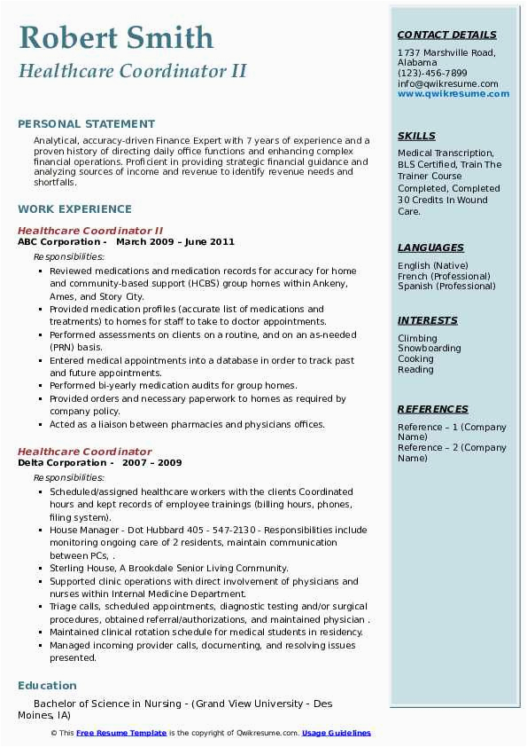 Sample Resume for Medical Care Coordinator Healthcare Coordinator Resume Samples