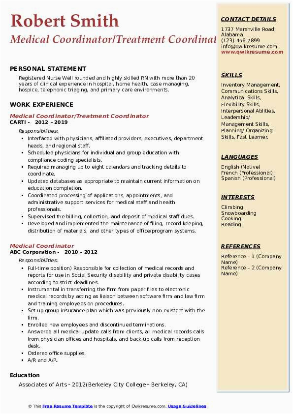 Sample Resume for Medical Care Coordinator Medical Coordinator Resume Samples