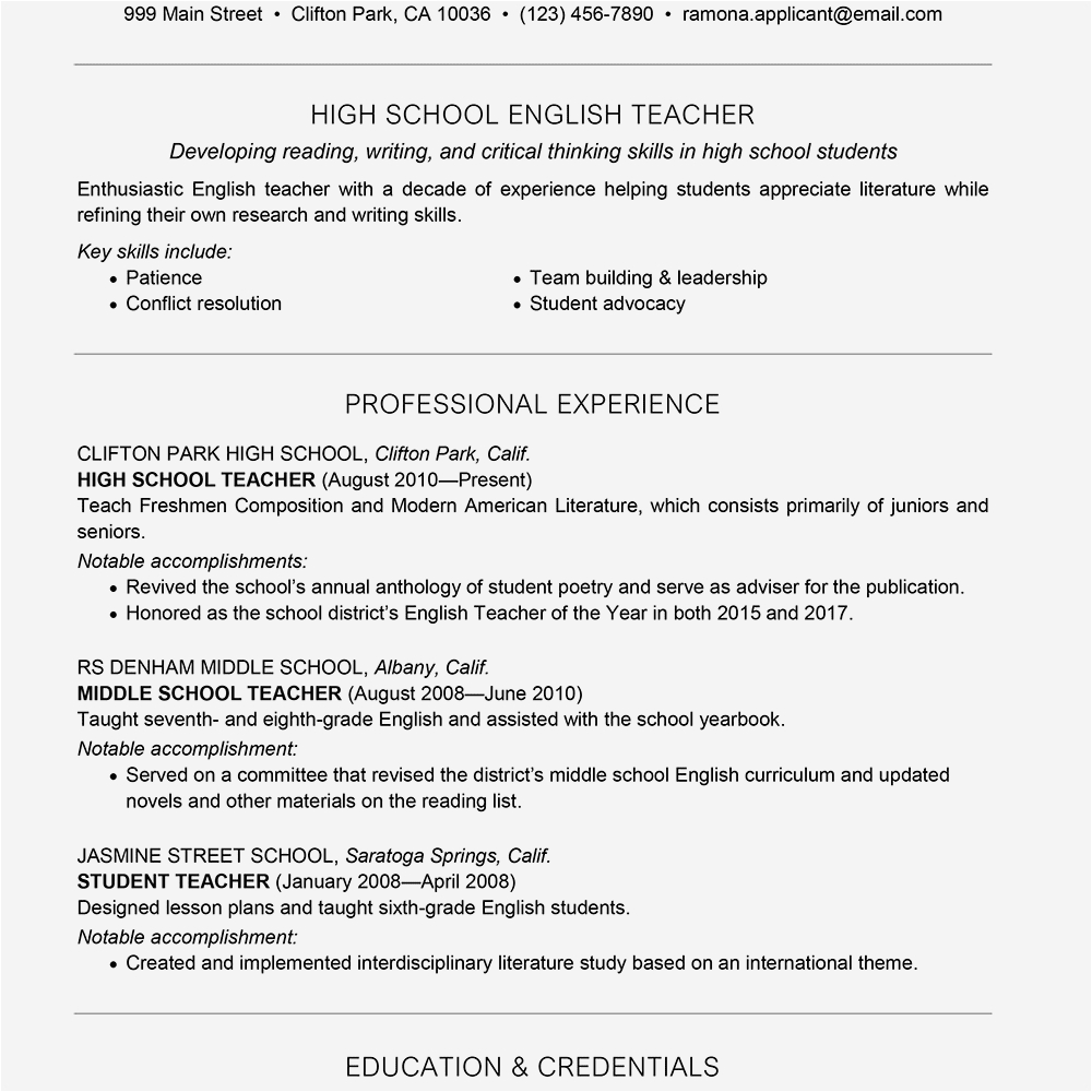 Sample Resume for New Teacher Applicant Teacher Resume Examples and Writing Tips