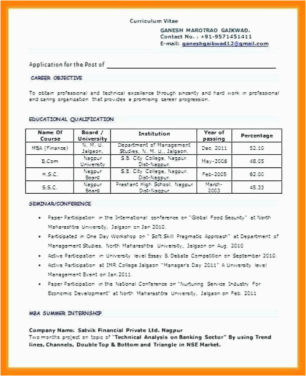 Sample Resume for Pharmacist In India B Pharmacy Resume format for Freshers