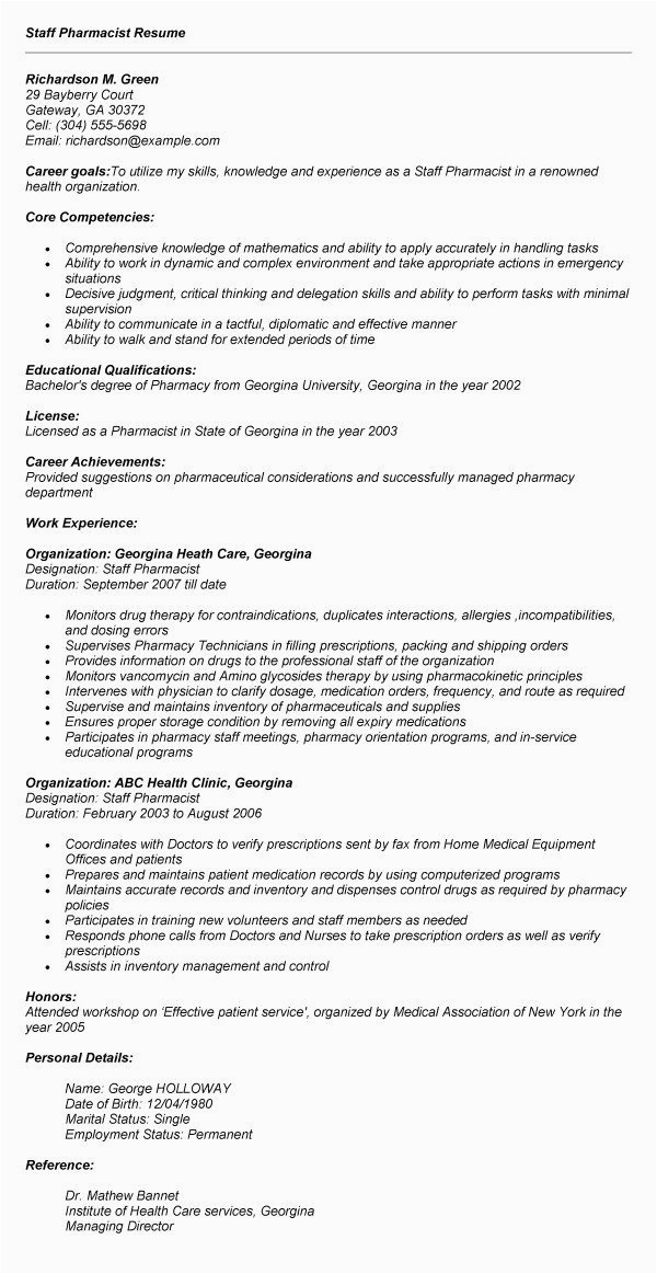 Sample Resume for Pharmacist In India Pharmacist Resume format India 13 Resume Pinterest