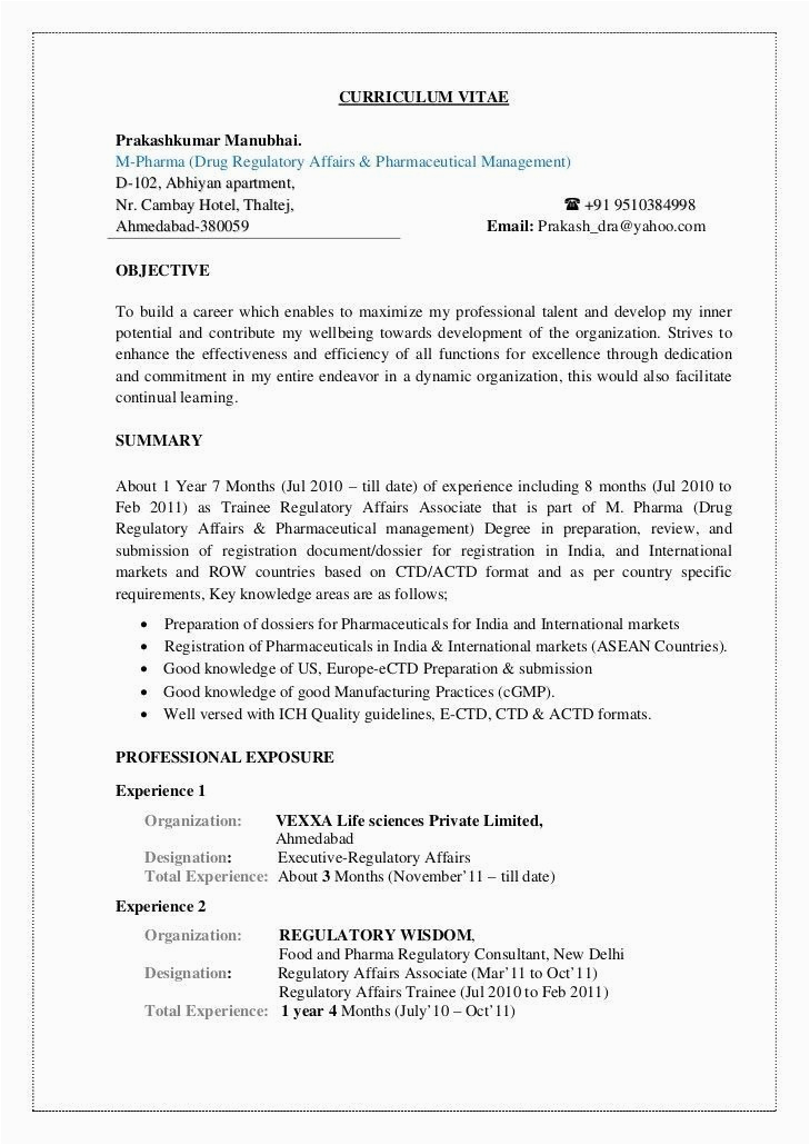 Sample Resume for Pharmacist In India Pharmacist Resume Sample India Bank Of Resume