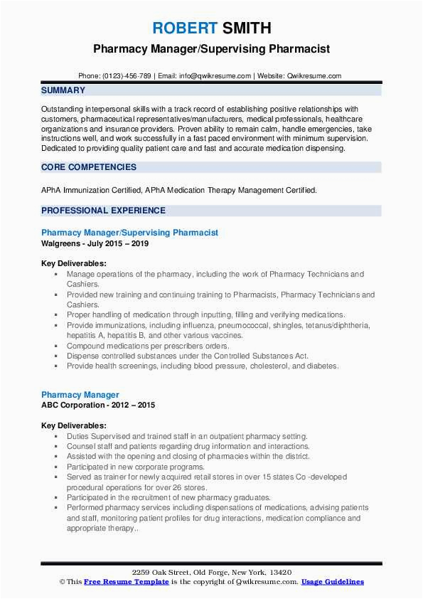 Sample Resume for Pharmacy Operations Manager Pharmacy Manager Resume Samples