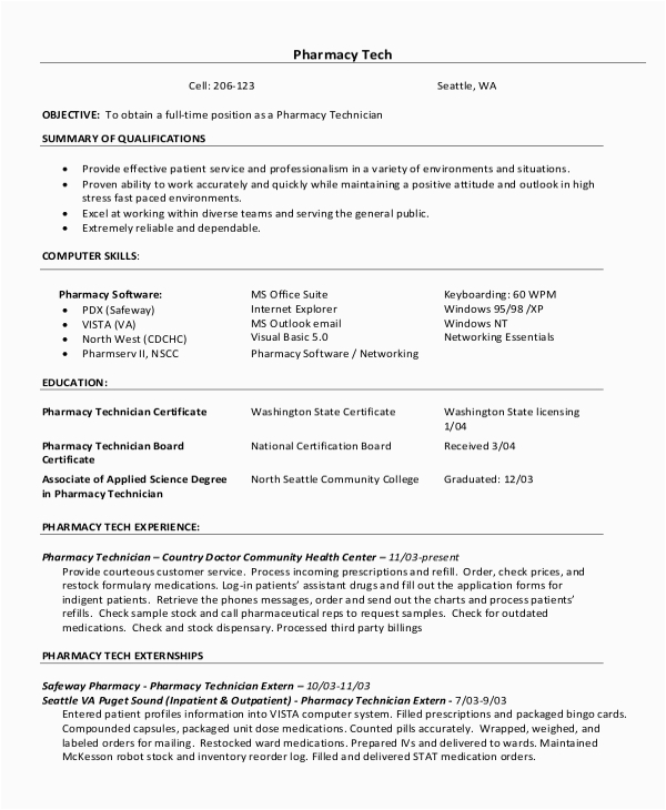 Sample Resume for Pharmacy Technician Objective Free 7 Sample Pharmacy Technician Resume Templates In Ms Word