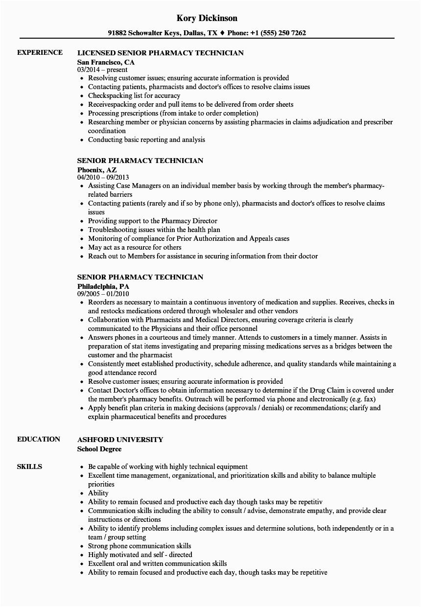 Sample Resume for Pharmacy Technician Objective Pharmacy Technician Objective Resume