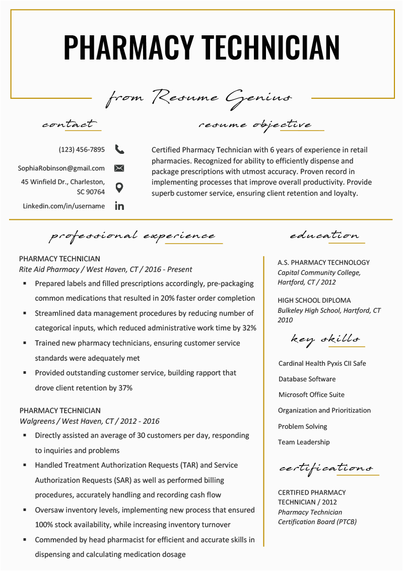 Sample Resume for Pharmacy Technician Objective Pharmacy Technician Resume Example & Writing Tips