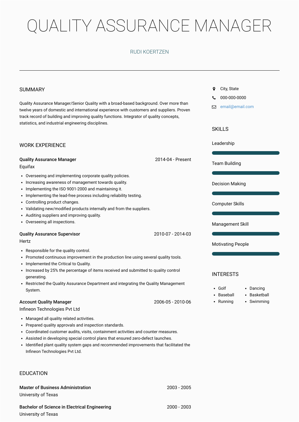 Sample Resume for Quality Control Supervisor Quality assurance Manager Resume Samples and Templates