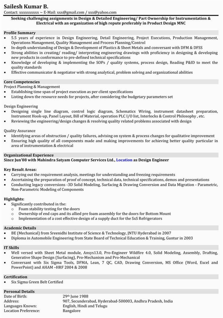Sample Resume for Quality Engineer In Automobile Pdf Sample Resume for Quality Engineer In Automobile