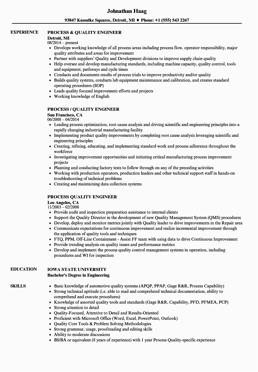 Sample Resume for Quality Engineer In Automobile Sample Resume for Quality Engineer In Automobile