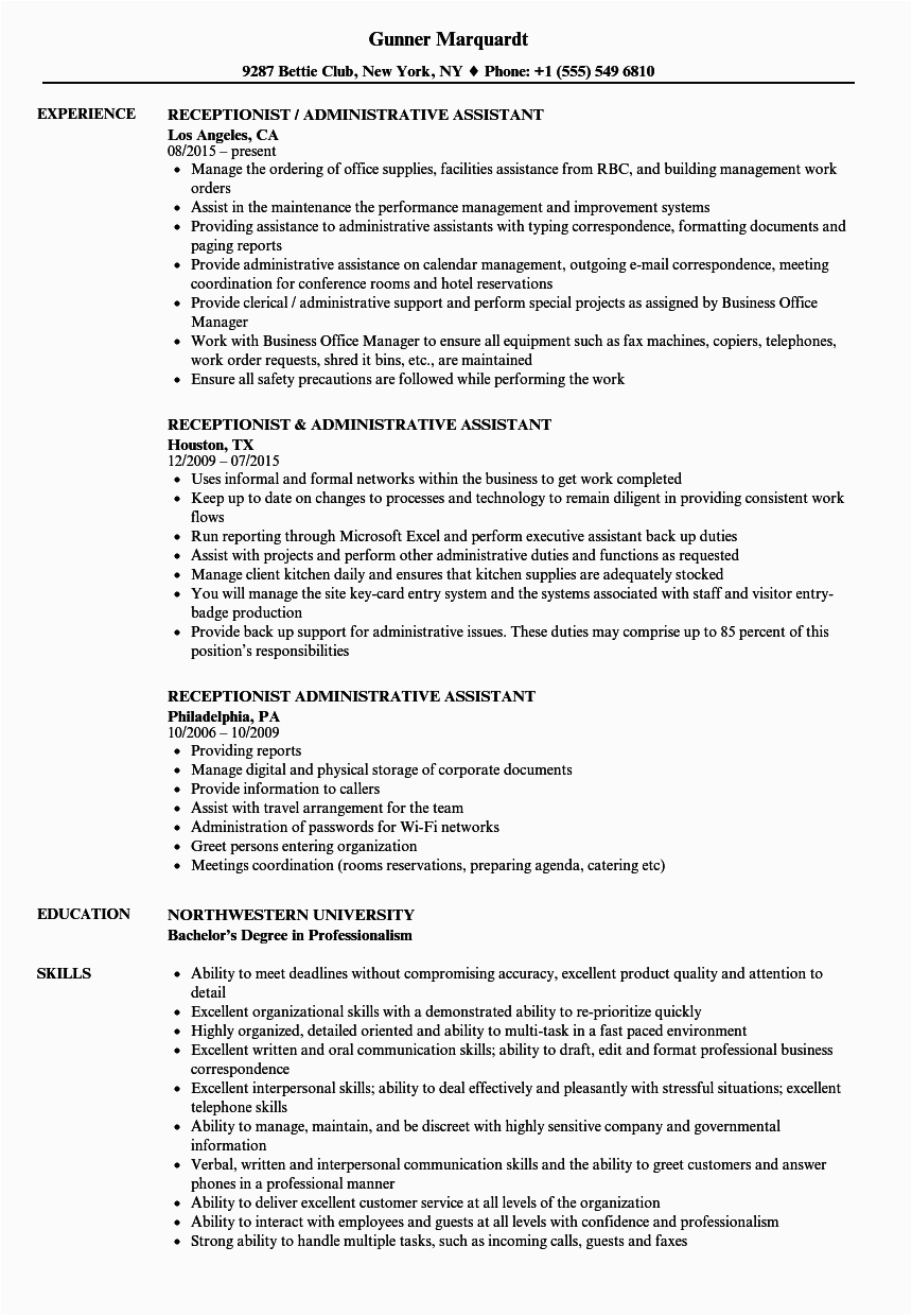 Sample Resume for Receptionist Administrative assistant Receptionist Administrative assistant Resume Samples