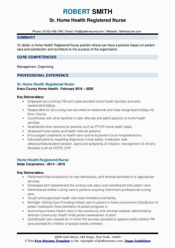 Sample Resume for Rn Nursing Home Home Health Registered Nurse Resume Samples