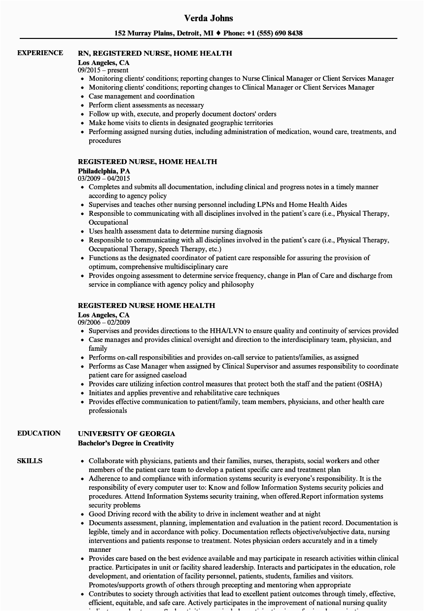Sample Resume for Rn Nursing Home Registered Nurse Home Health Resume Samples