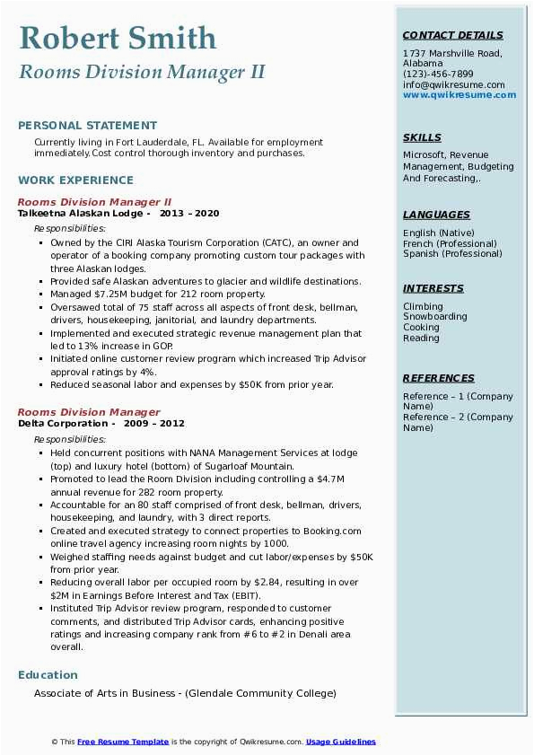 Sample Resume for Rooms Division Manager Rooms Division Manager Resume Samples