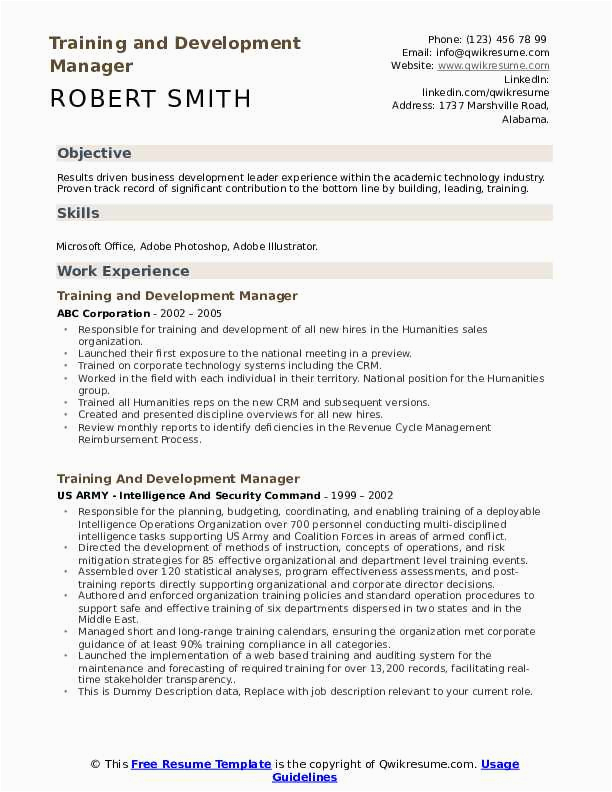 Sample Resume for Running A Training and Development Program Training and Development Manager Resume Samples