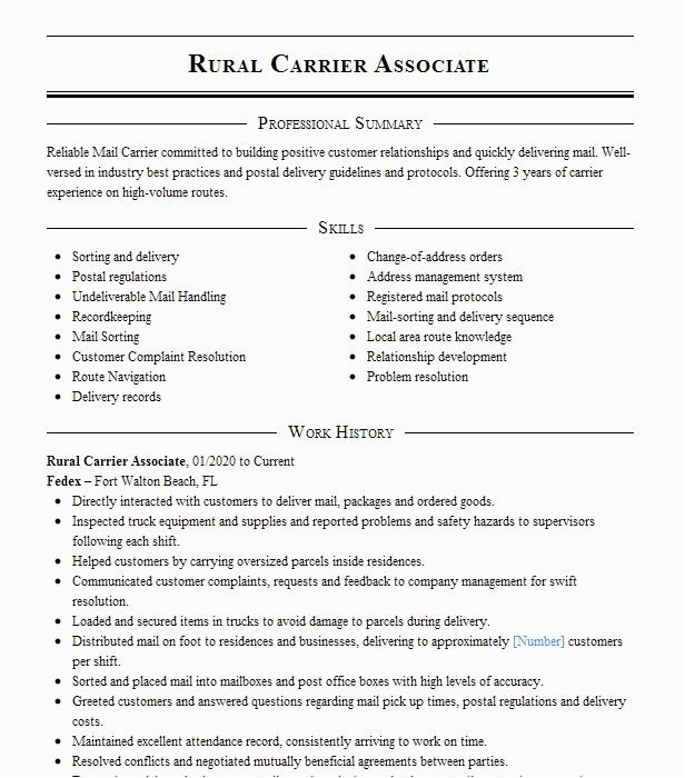 Sample Resume for Rural Carrier associate Rural Carrier associate Rural Carrier associate Resume Example Usps