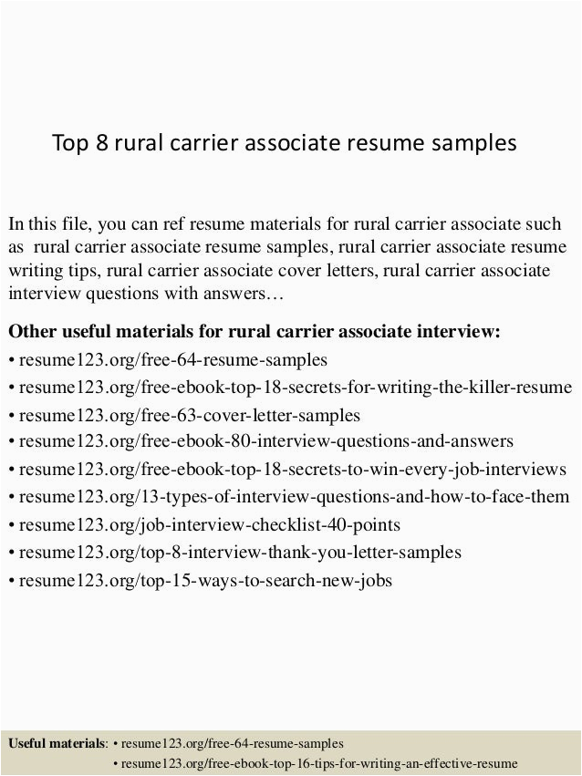 Sample Resume for Rural Carrier associate top 8 Rural Carrier associate Resume Samples
