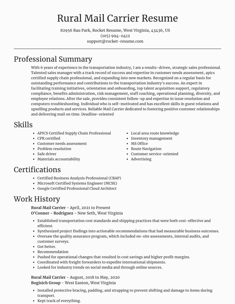 Sample Resume for Rural Mail Carrier Rural Mail Carrier Resumes