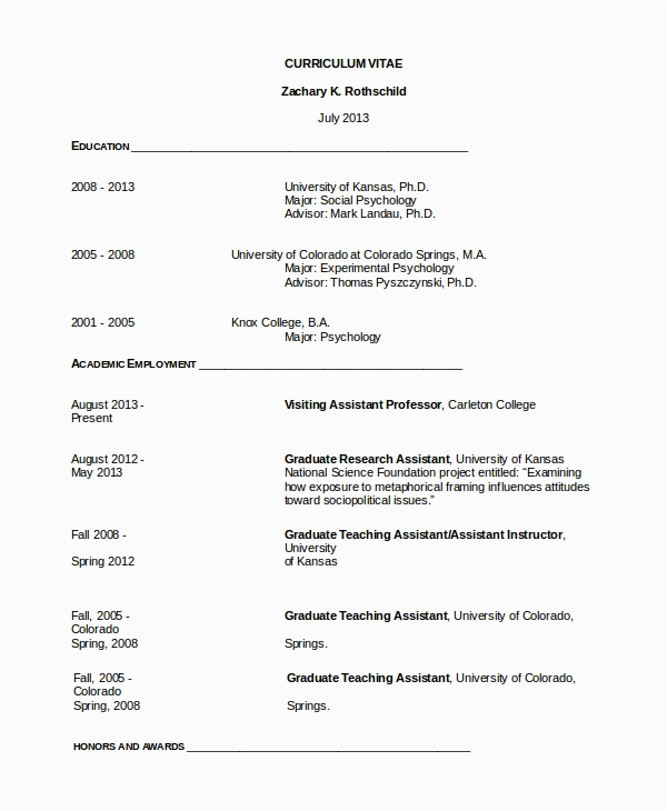 Sample Resume for S Grad School Free 8 Sample Resume for Graduate School In Pdf