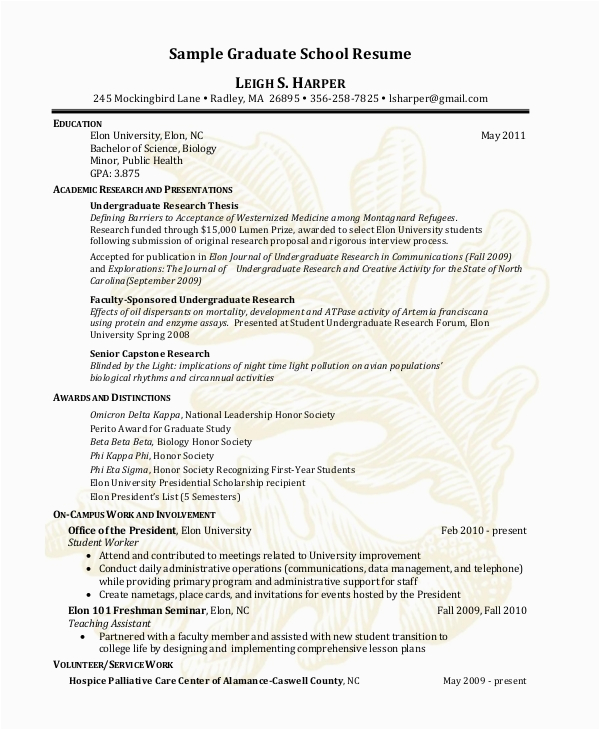 Sample Resume for S Grad School Free 9 Sample Graduate School Resume Templates In Pdf